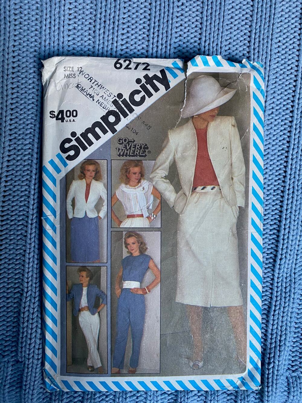 Simplicity Sewing pattern 6272 pant suit blazer skirt